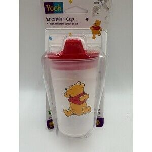 NEW Vintage Winnie The Pooh Trainer Sippy Cup 1995 Red Leak Resistant Screw Lid